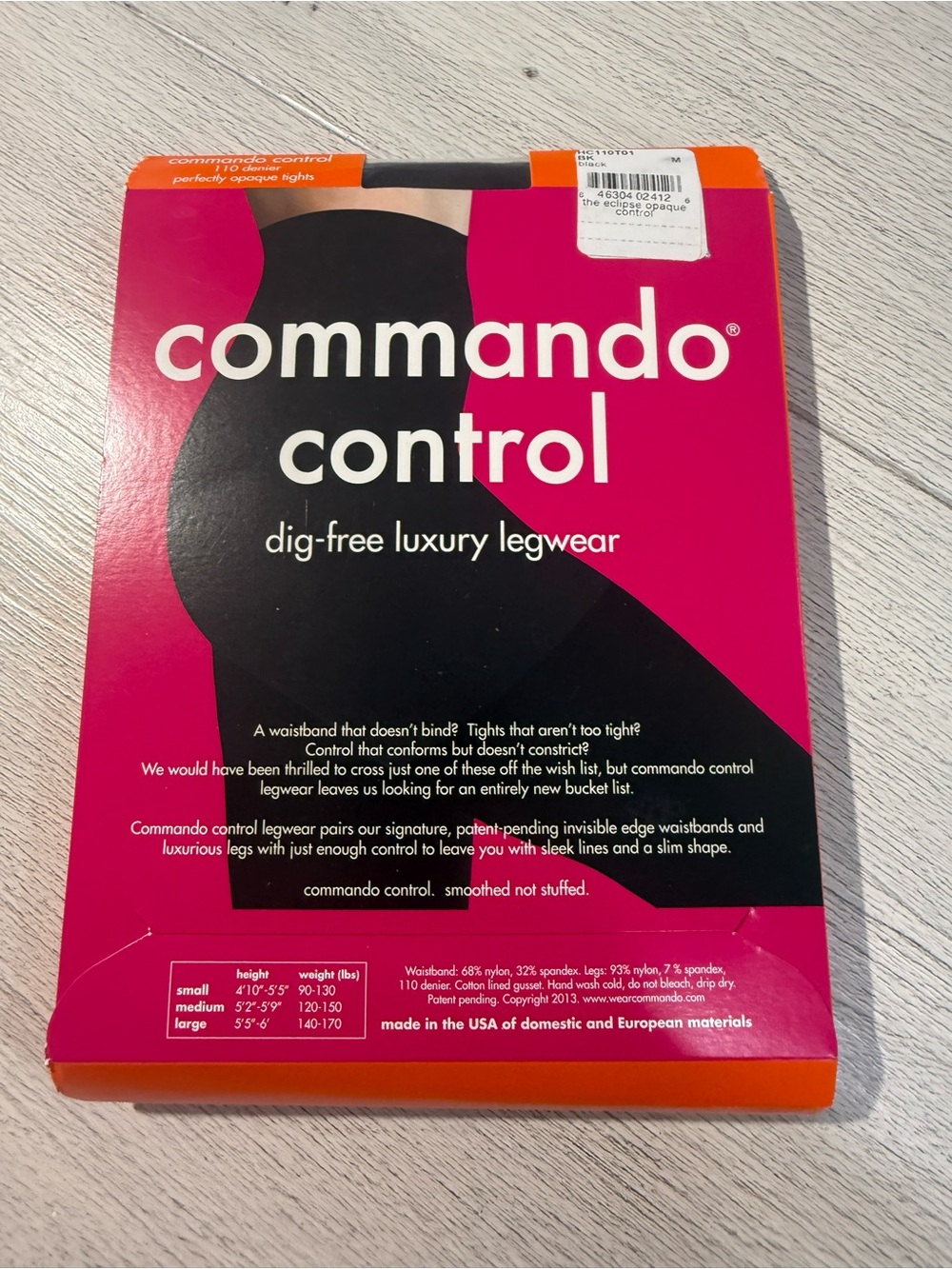 New COMMANDO Women's Black THE ECLIPSE OPAQUE CONTROL Tights 110 Denier Size M